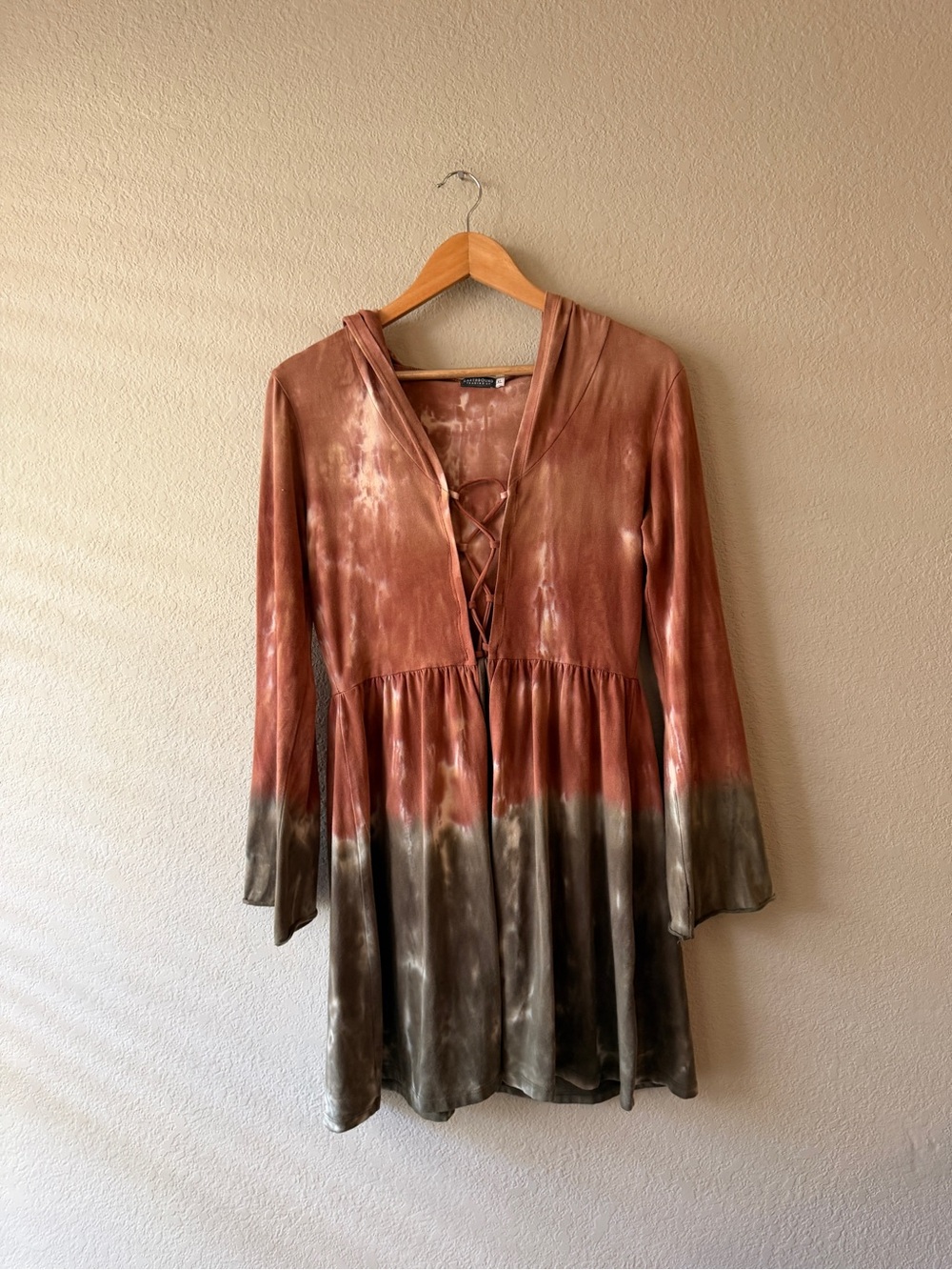 Earthbound Tie-Dye Lace-Up Hooded Babydoll Cardigan XL
